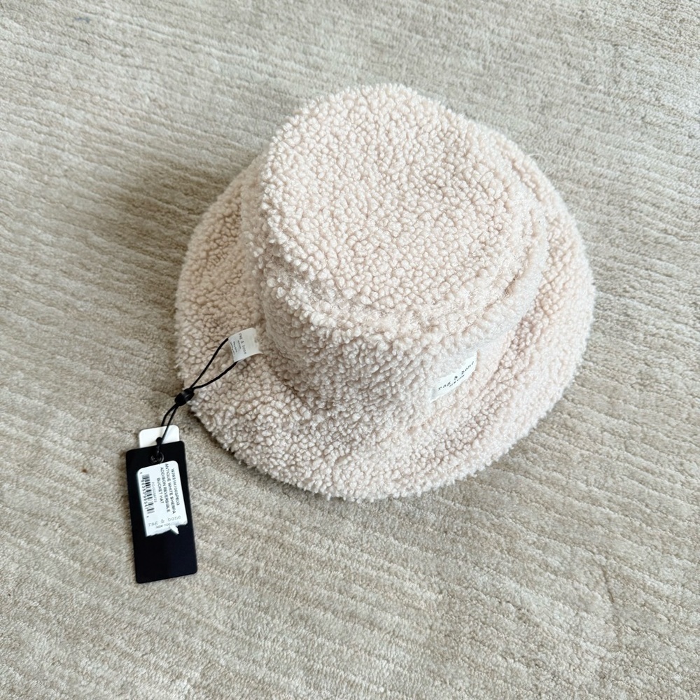 Rag & Bone Reversible Beige Sherpa and Quilted Nylon Addison Bucket Hat - Picture 7 of 13